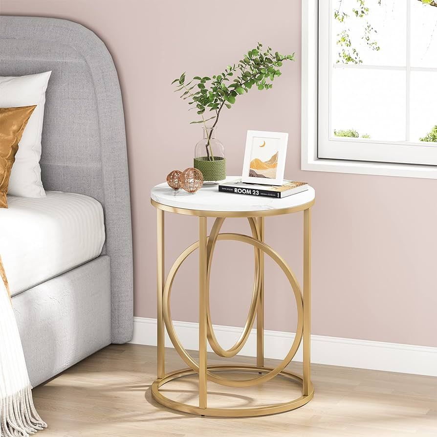 Tribesigns Modern Round End Table, 20" Side Table Coffee Table Cocktail Table with Unique Gold O-... | Amazon (US)