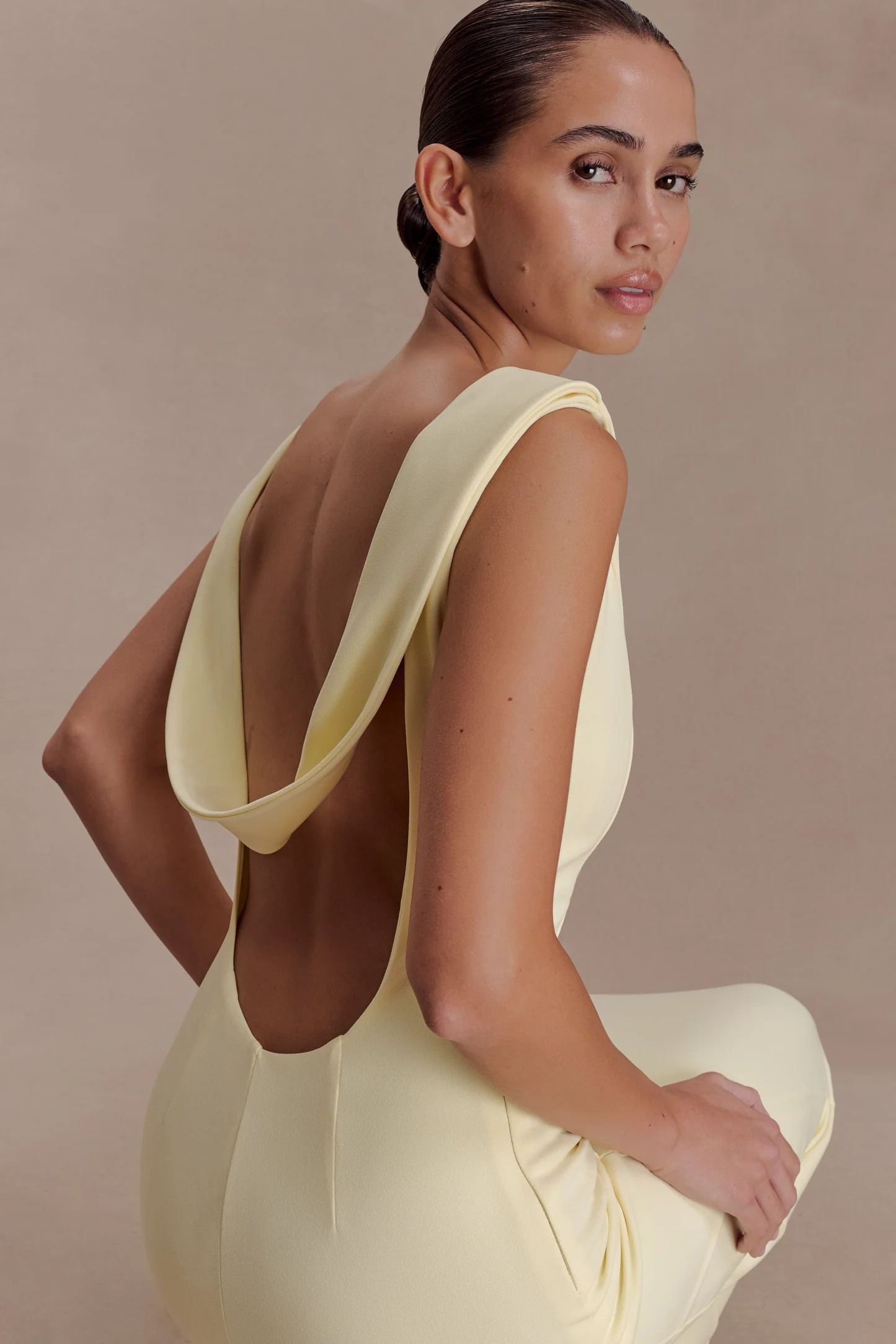 Galilea Crepe Draped Maxi Dress - Lemon | MESHKI US