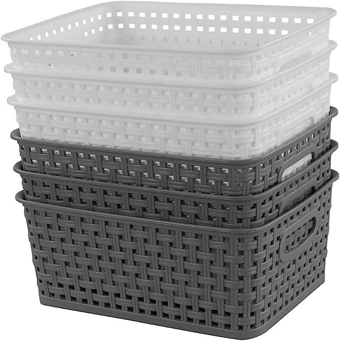 Amazon.com - Idomy 6-Pack Plastic Storage Baskets/Bins, Rectangle - | Amazon (US)