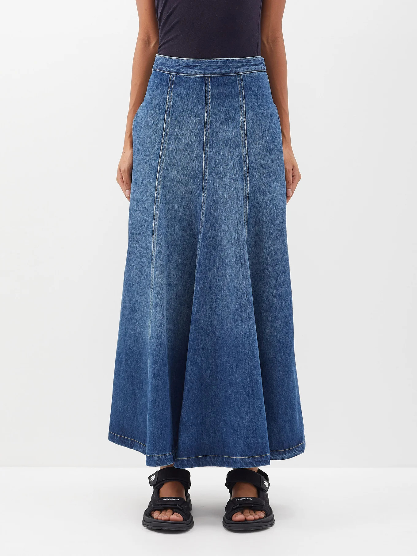 Panelled organic cotton-blend denim skirt | Matches (UK)
