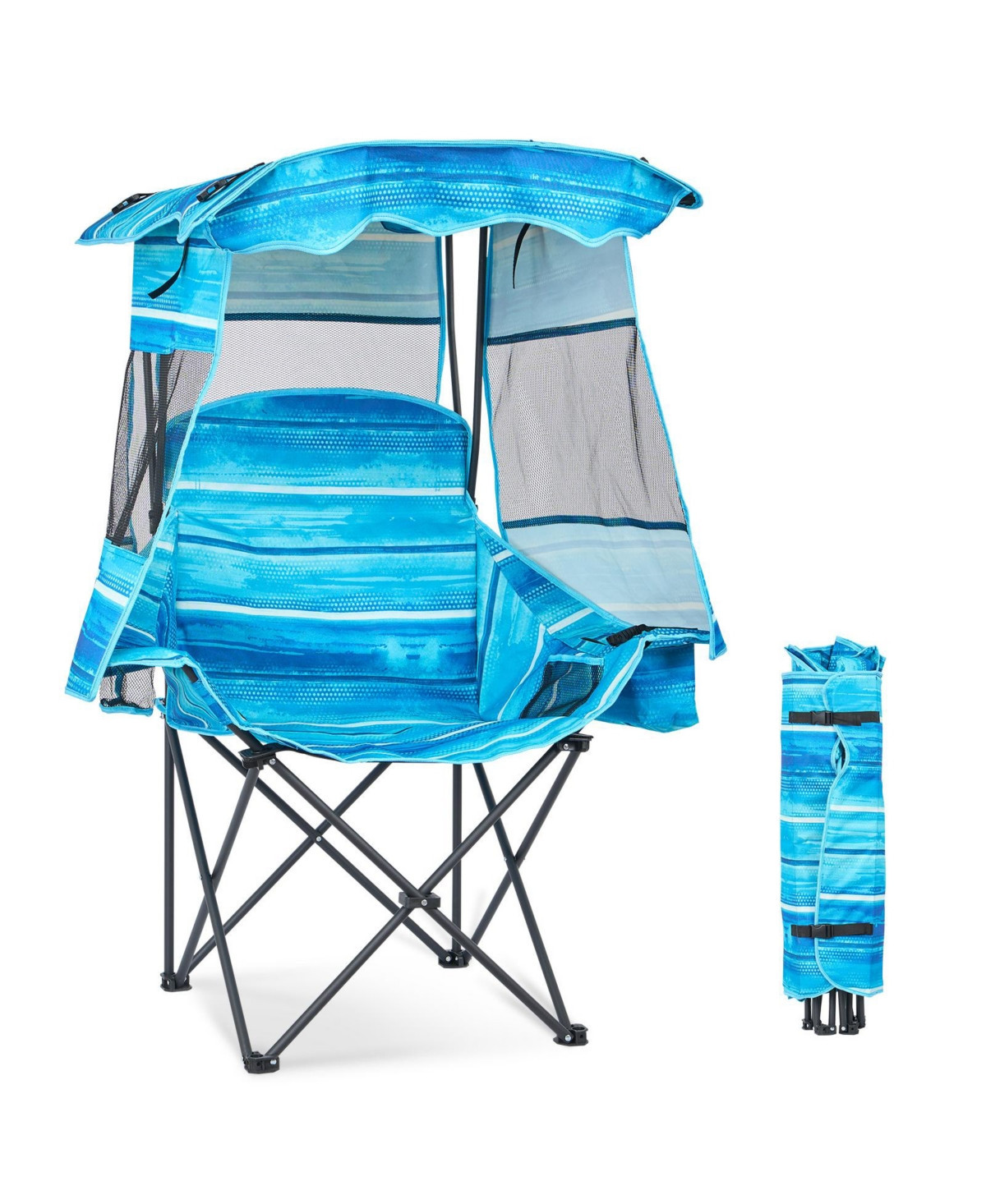 Mooncool Beach Chair with Canopy Shade Portable Folding Camping Chair with Cooler Bag and Cup Holder - Blue | Macy's