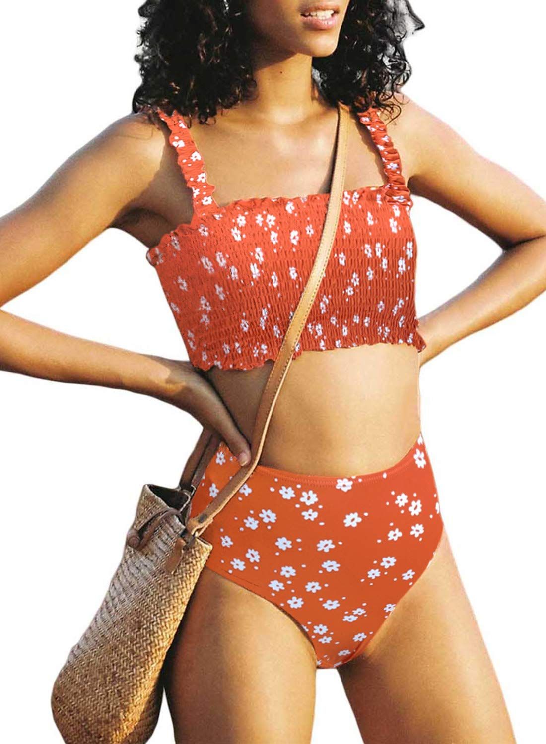 Womens 2 Pieces Bandeau Bikini Swimsuits Off Shoulder High Waist Bathing Suit | Amazon (US)