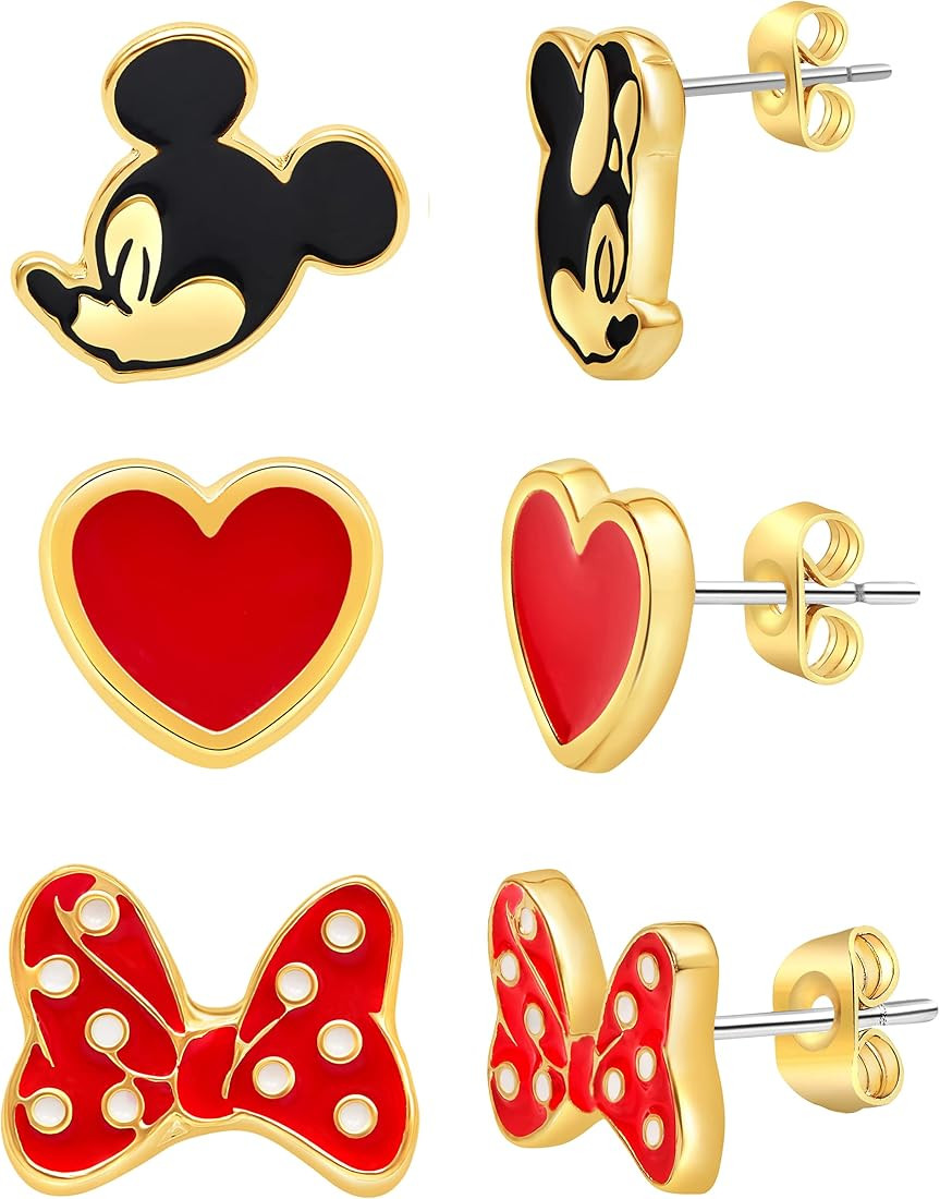 Disney Mickey and Minnie Mouse Fashion Stud Earring Set - 3/4/5 Pairs Per Set | Amazon (US)