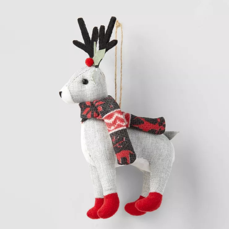 Fabric Reindeer with Scarf Christmas Tree Ornament Gray - Wondershop™ | Target