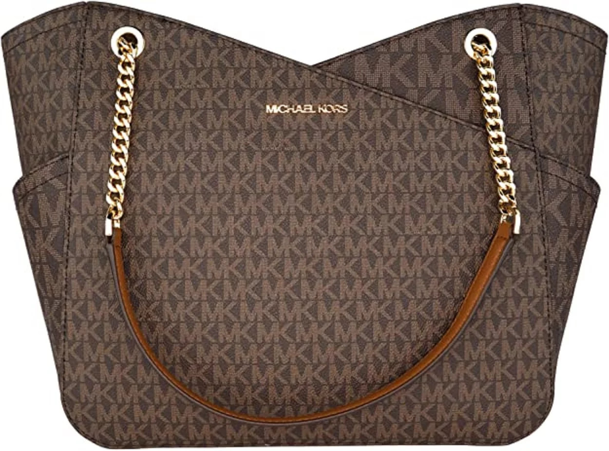 Michael Kors 35F1GTVT3B Jet Set Travel Large Chain Shoulder Tote Bag MK Signature Brown - Walmart... | Walmart (US)