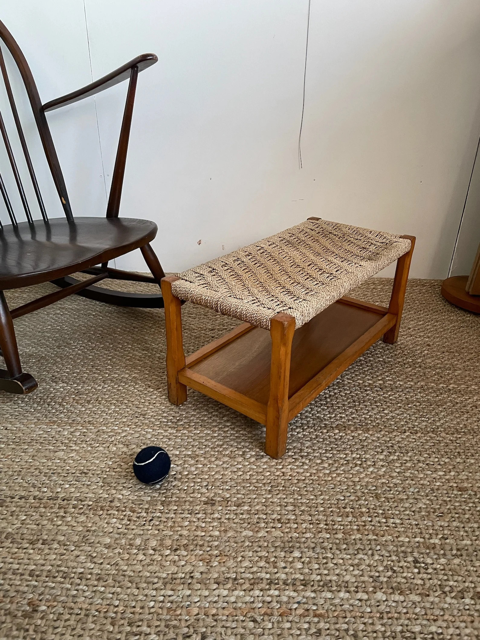 Boho Rustic Long Foot Stool With Shoe Storage Shelf Underneath Woven Rope Top and Light Wood Fram... | Etsy (UK)