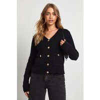boohoo Women's Gold Button Detail Knitted Cardigan in Black | Size: Small | Boohoo.com (UK & IE)