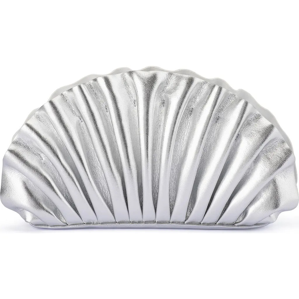 Olga Berg Hollie Pleated Faux Leather Frame Clutch in Silver at Nordstrom | Nordstrom