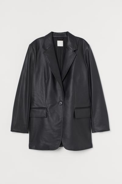 Oversized jacket in faux leather. Notched lapels, single-button fastening at front, and front poc... | H&M (US + CA)