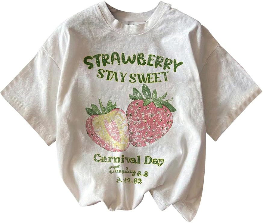 Girl's Graphic Tees Short Sleeve Bow Print Tee Tops Crew Neck Drop Shoulder Casual Summer T Shirt... | Amazon (US)