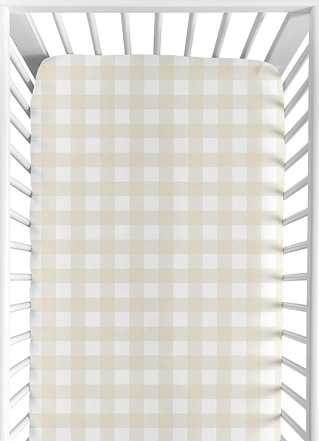 Sweet Jojo Designs Beige and White Buffalo Plaid Check Baby or Toddler Fitted Crib Sheet for Wood... | Amazon (US)