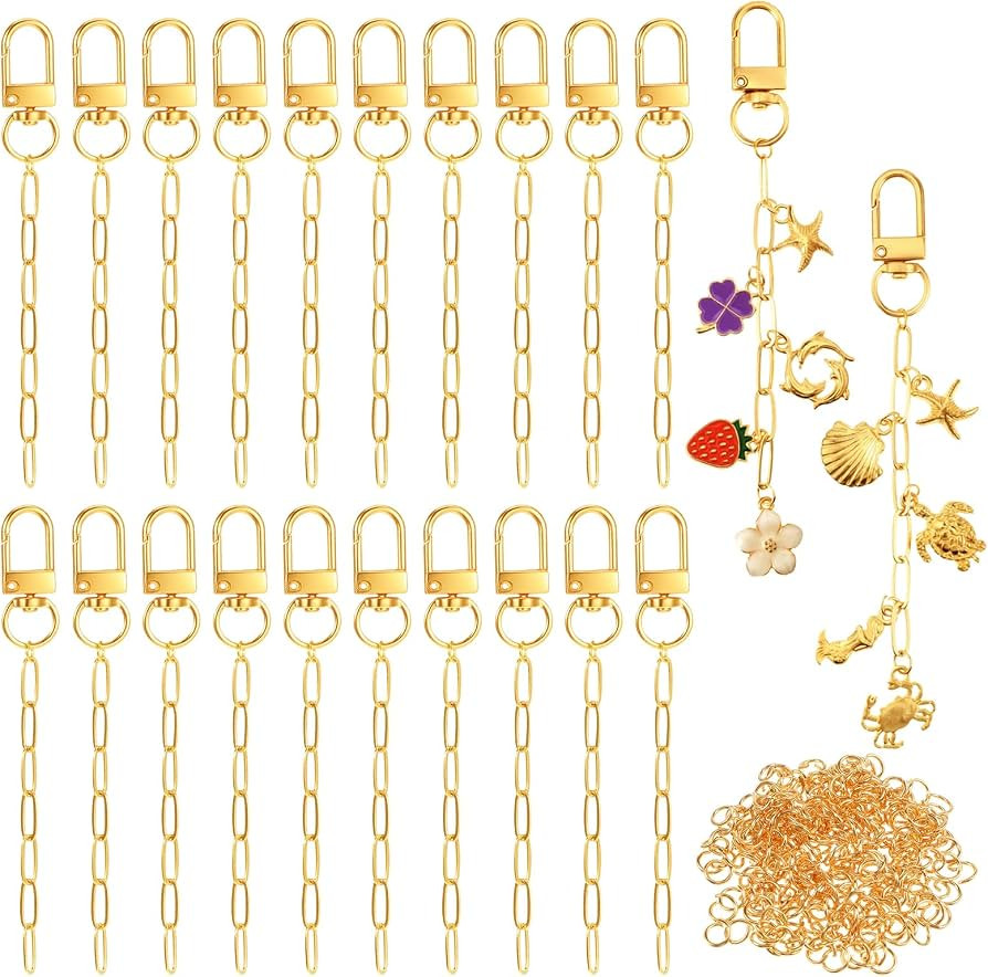 Ajcotahm 20 Pcs Keychain Making Kit, Gold Metal Bag Charm Keychain Clips with Key Ring Swivel Sna... | Amazon (US)