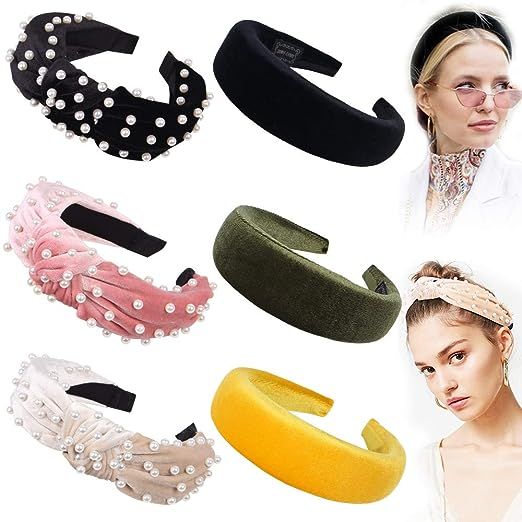 Headbands For Women Hair Head Bands - Knotted Pearl Turban Cute Headbands Velvet Padded Hair band... | Amazon (US)