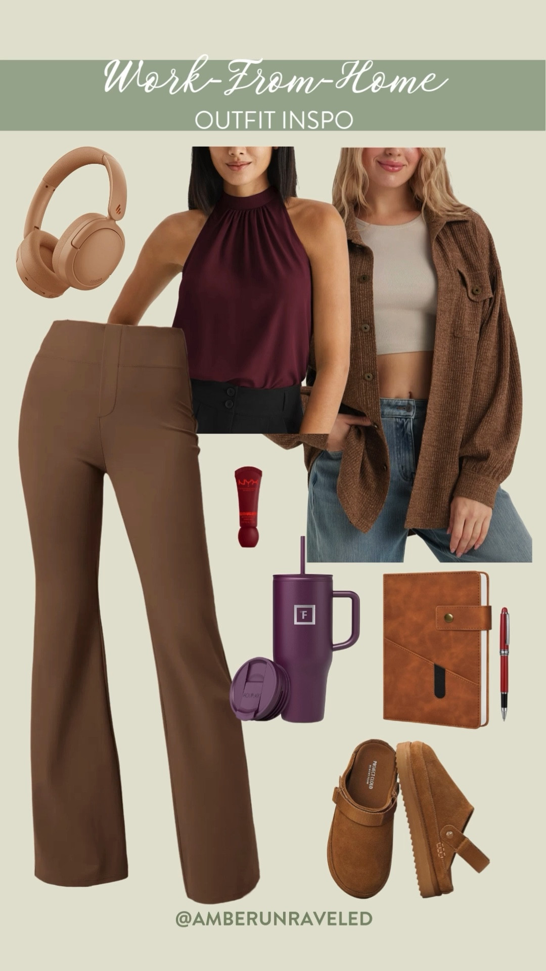 Whether you're taking video calls or diving into deep work, this outfit idea is giving all the feels! Style a polished flared pants and a halter burgundy top layered with a cozy shacket. Complete your look with comfy clogs, noise-canceling headphones, and your favorite productivity essentials.
#momoutfit #comfychic #casualoutfit #everydayoutfit

#LTKStyleTip #LTKSeasonal #LTKU