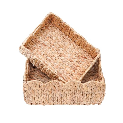 Set of 2 Scalloped Edge Wicker Storage Basket with Built-in Handles, Rectangle Water Hyacinth Bas... | Amazon (US)