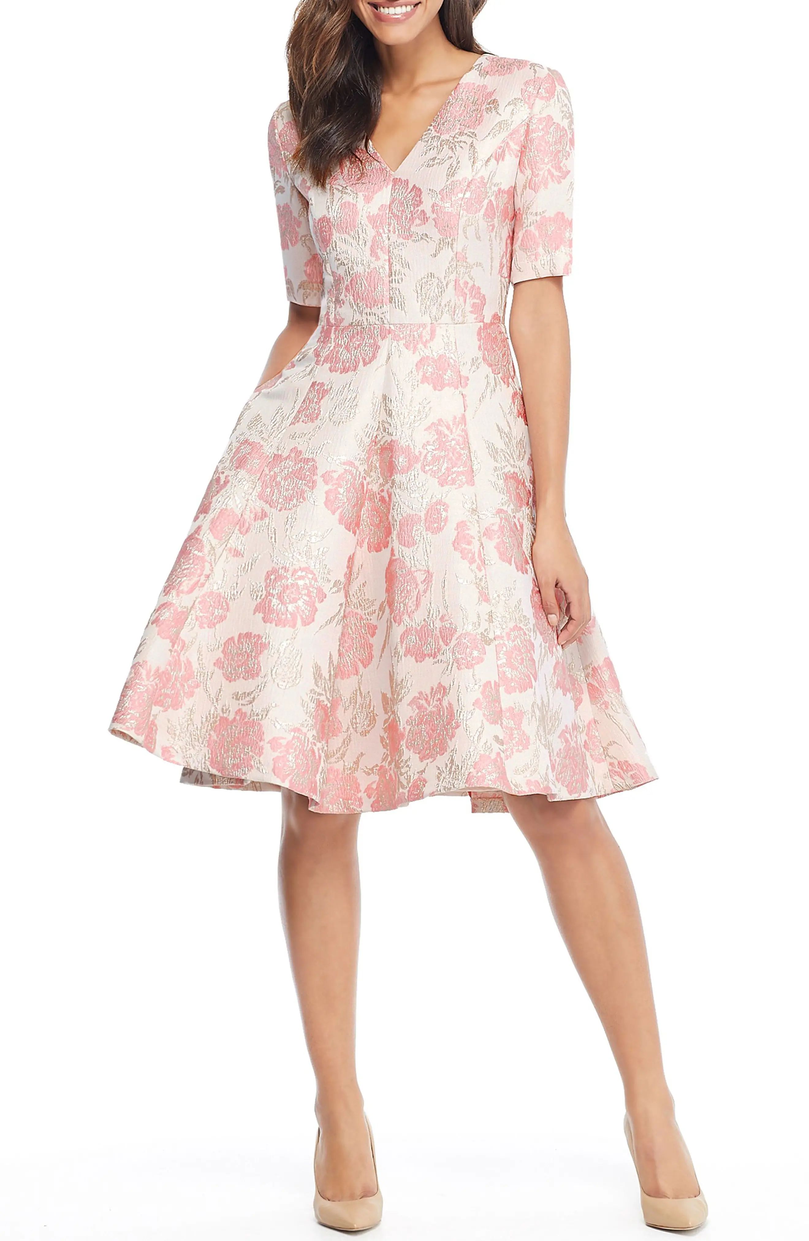 Women's Gal Meets Glam Collection Adair Pink Passion Rose Jacquard Fit & Flare Dress | Nordstrom