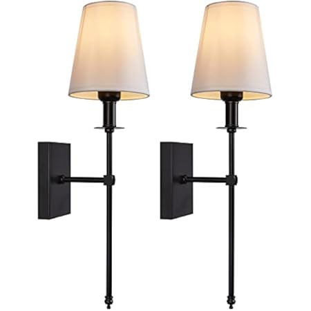 Terleenart Single Wall Sconce with White Fabric Shade and Antique Brass Long Slim Arm,1-Light Wal... | Amazon (US)