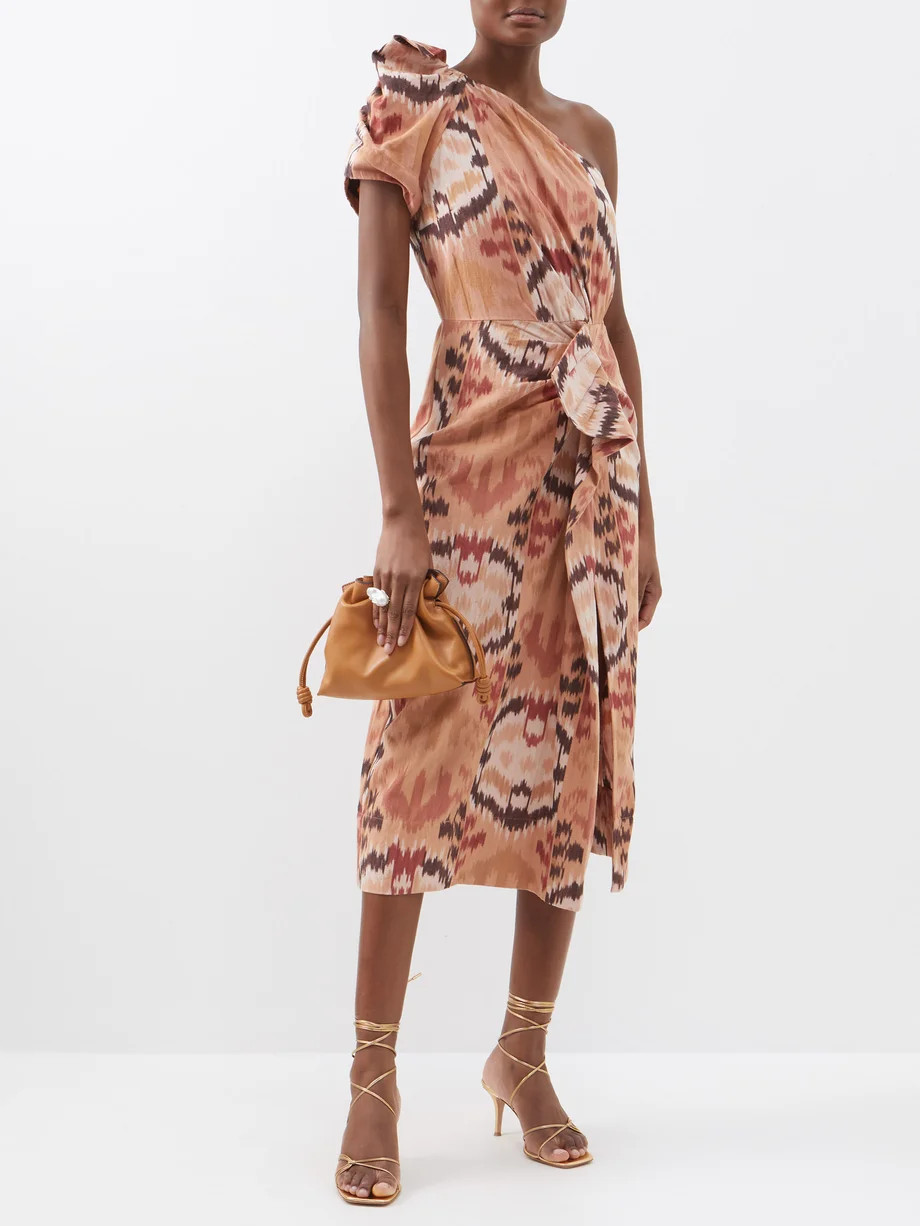 Idra asymmetric ruffled ikat cotton dress | Matches (US)