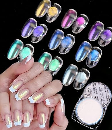 Chrome Nail Powder-Pearl Chrome Powder For Nails Kit Of 9 Pcs Iridescent Nail Powder for DIY Mani... | Amazon (US)