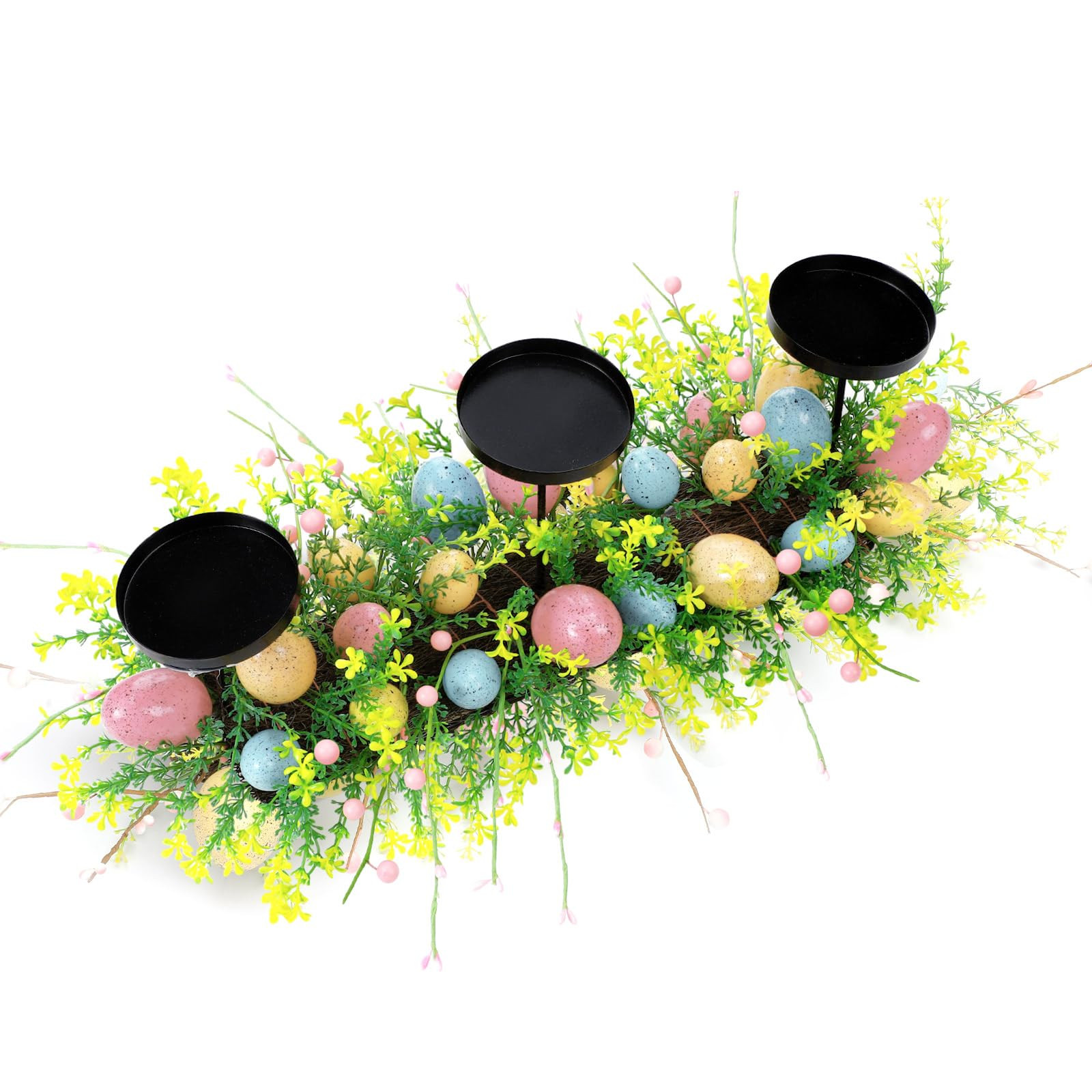 Zonon 21.6" Easter Egg Candle Holder Centerpiece 3 Wick Candle Holder with Pastel Eggs Flowers fo... | Amazon (US)
