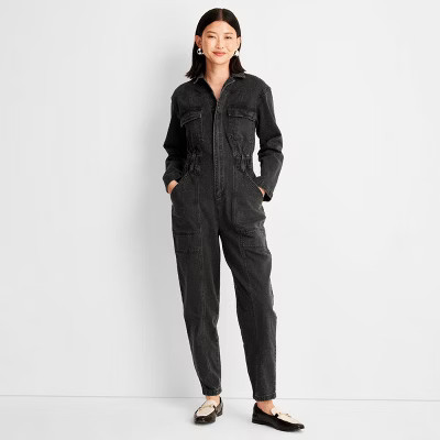 Women's Long Sleeve Denim Jumpsuit - Universal Thread™ Washed Black | Target