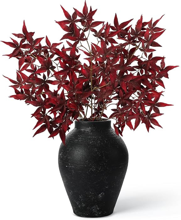Janinka 3 Pcs 29" Artificial Japanese Maple Stem Fall Foliage,Dark Red | Amazon (US)