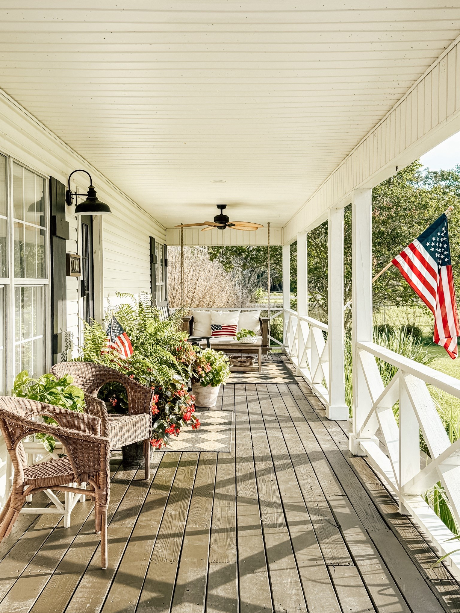 Sunny Morning Summer Porch! #summerporch #summerdecorating #outdoorfurniture 

#LTKSummerEdit #LTKHome #LTKSeasonal