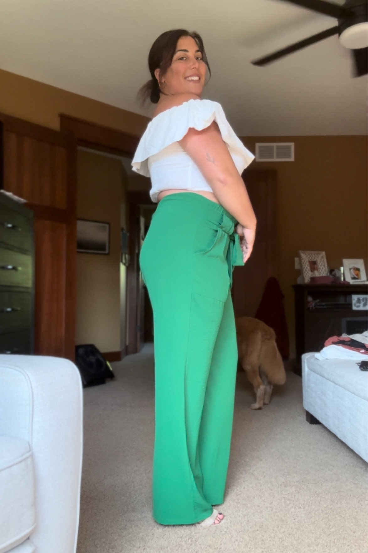 Dressed for the weather — it’s been in the 80’s all week in MN.

So I took the opportunity to rock an off the shoulder crop top from target paired with my bold, green palazzo pants for a HH with some favorite past coworkers 🥰

I now have these pants in multiple colors 🤘

These two pieces would be an amazing add for statement pieces to be matched together like I’ve done here or with staples pieces for a night out or vacation look!

#LTKWorkwear #LTKMidsize #LTKTravel