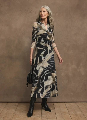 Black Abstract Print Mesh Midi Dress | Mint Velvet - US