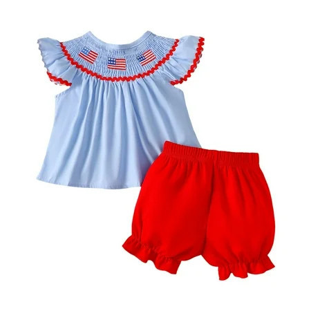 HCNTES Toddler Baby Girl 4th of July Outfit T-Shirt Top Shorts Fourth Summer Clothes baby under $5(18-24 Months,Sky Blue) | Walmart (US)