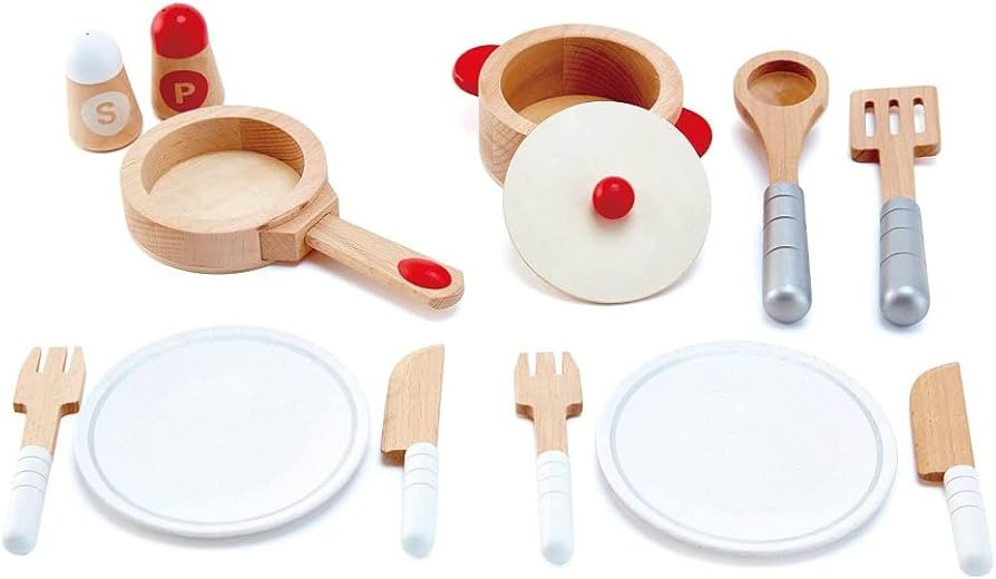 Hape Cook & Serve Set | 13 Piece Wooden Pretend Play Cooking Set with Accessories | Amazon (US)