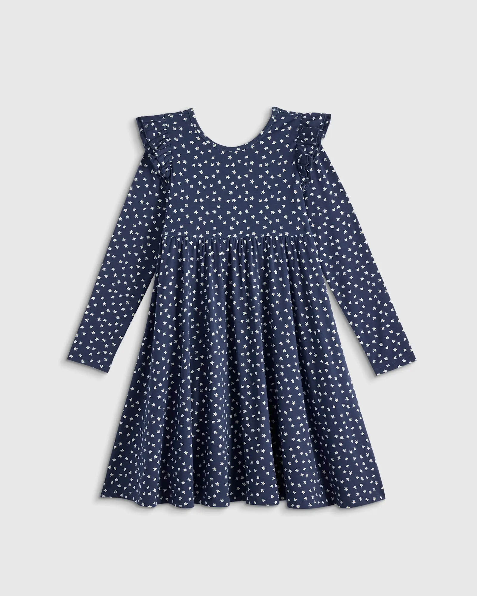Bamboo Long Sleeve Flutter Twirl Dress - Kid in Navy Blossoms | Quince