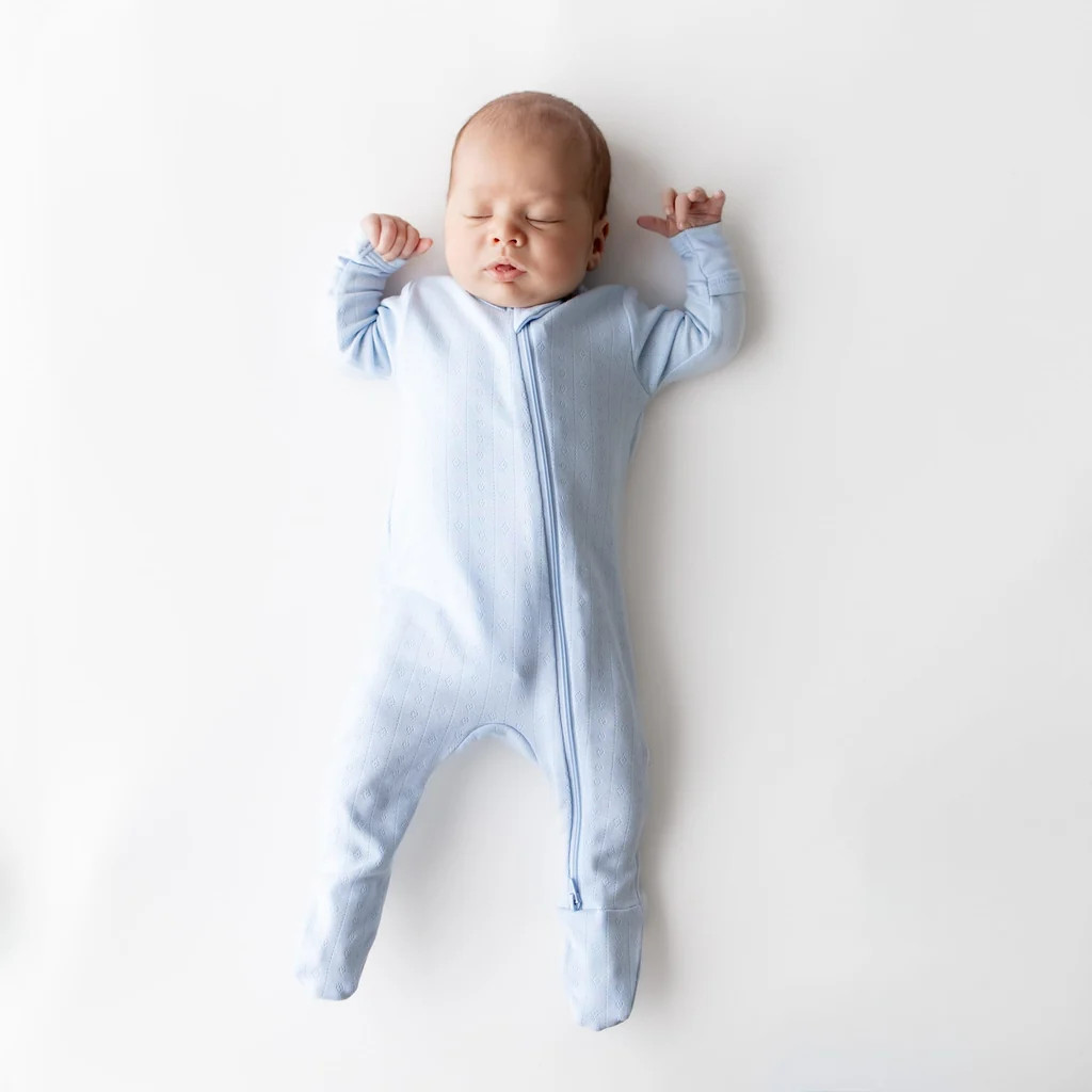 Pointelle Zippered Footie in Breeze | Kyte Baby