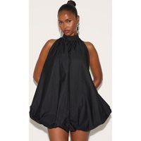 Black Halter Neck Puff Ball Mini Dress | PrettyLittleThing US