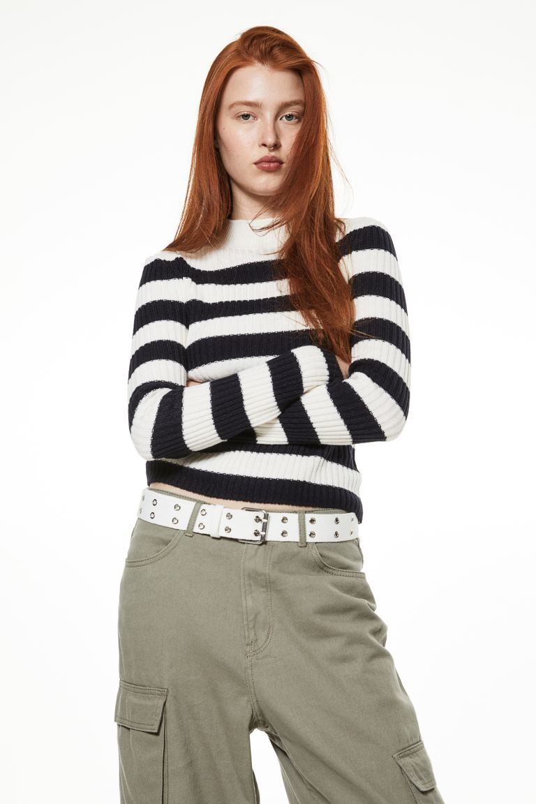 Rib-knit Sweater - Black/striped - Ladies | H&M US | H&M (US + CA)