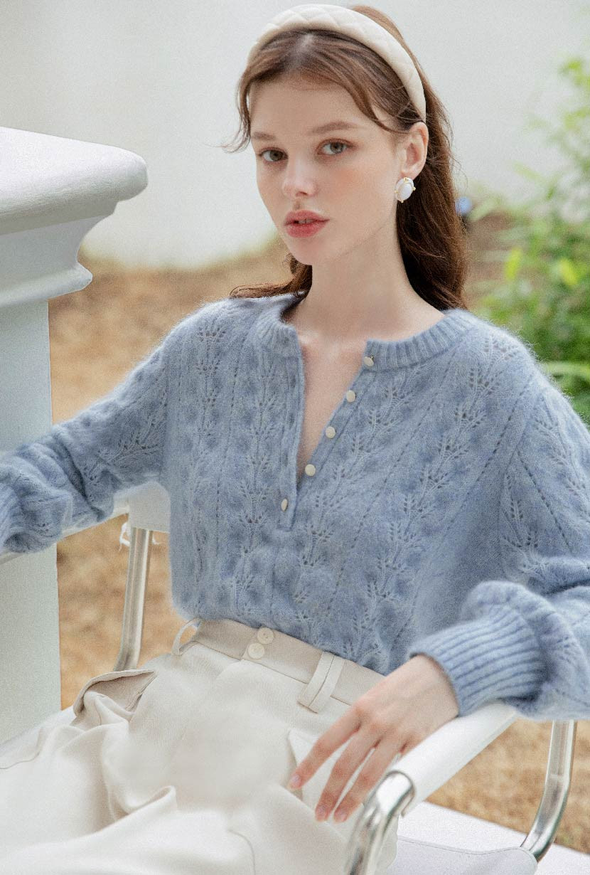 Paisley Mohair Sweater - Dusty Blue | Petite Studio NYC