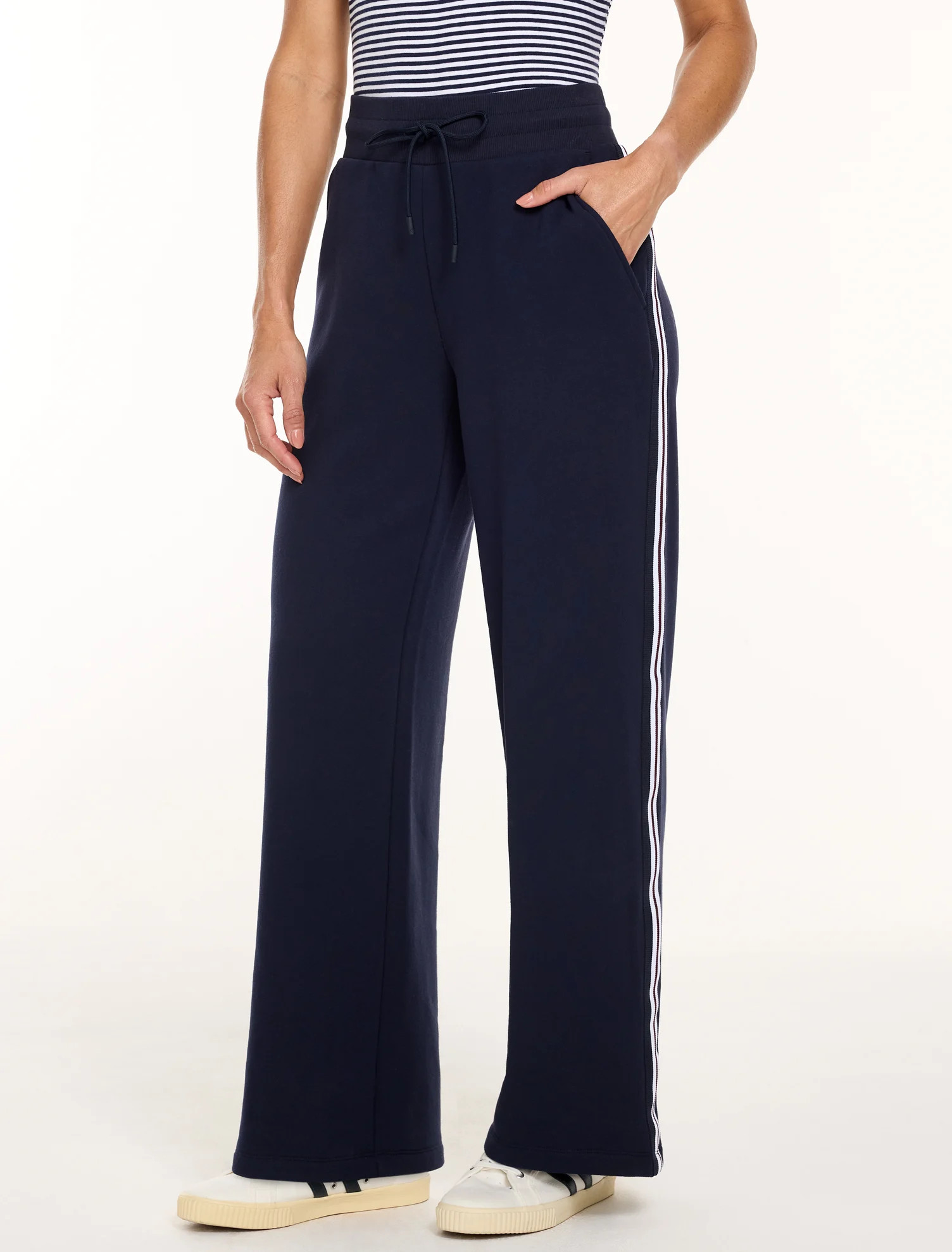 Cozy Fleece Wide Leg Pants - Side Stripe - Rich Burgundy - Large Talbots | Talbots