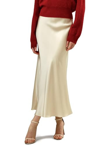 LilySilk 100% Silk Maxi Skirt for Women 32MM Long Silk Skirt with Flare Hem Ladies Midi Silk Skirt Lily White N8 | Amazon (US)