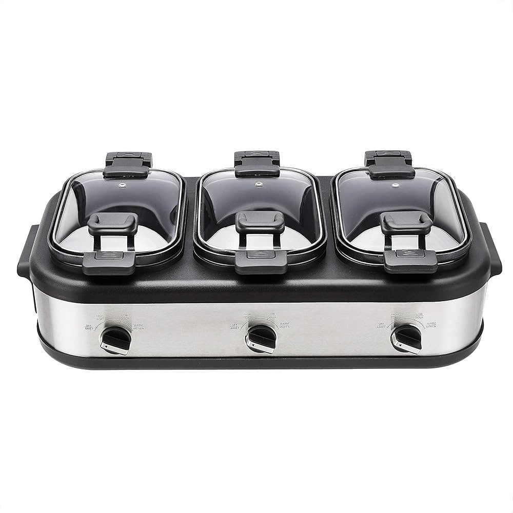 Amazon Basics Stainless Steel 3 x 2.5 Quarts Triple Slow Cooker, Brushed Stainless Steel | Amazon (US)