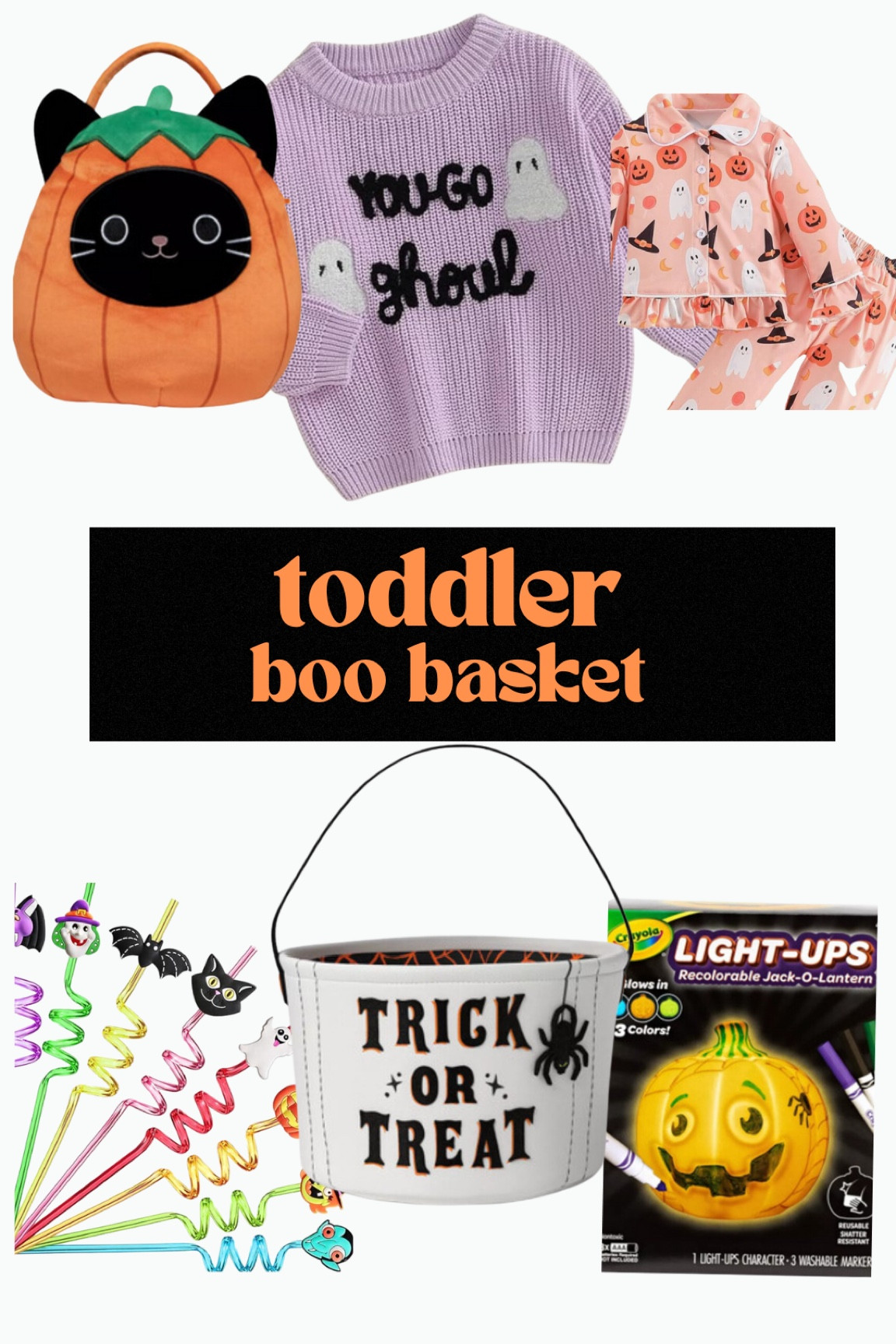 Toddler boo basket, trick or treat, Halloween, boo basket, Halloween ideas, gifts for Halloween, Halloween pjs, Halloween sweater, kids Halloween