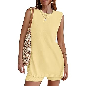 NENONA Women's Summer Sleeveless Sweater Lounge Sets Casual Knit Tunic Tops and Shorts 2 Piece Be... | Amazon (US)