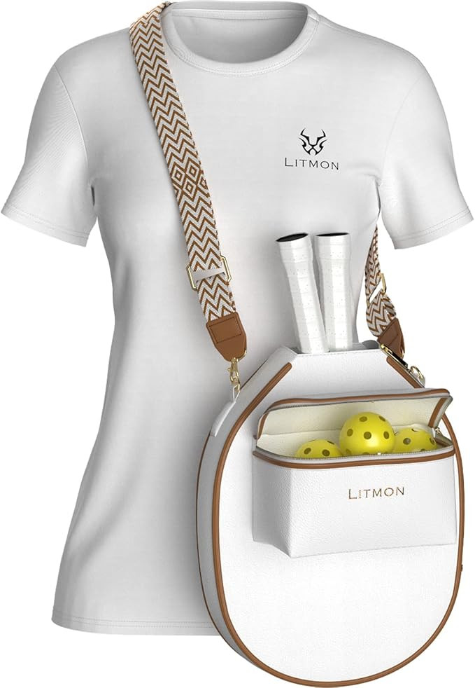 Pickleball Paddle Bag Leather Crossbody with Adjustable Fashionable Strap and Fence Hook | Amazon (US)