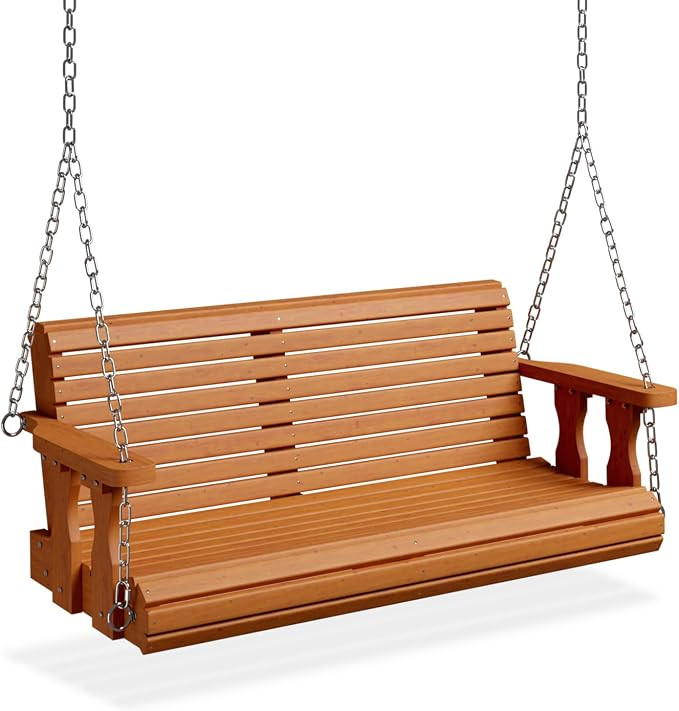 VINGLI 2026 Upgraded 4 FT Wooden Porch Swing, 880 LBS Heavy Duty, Brown | Amazon (US)