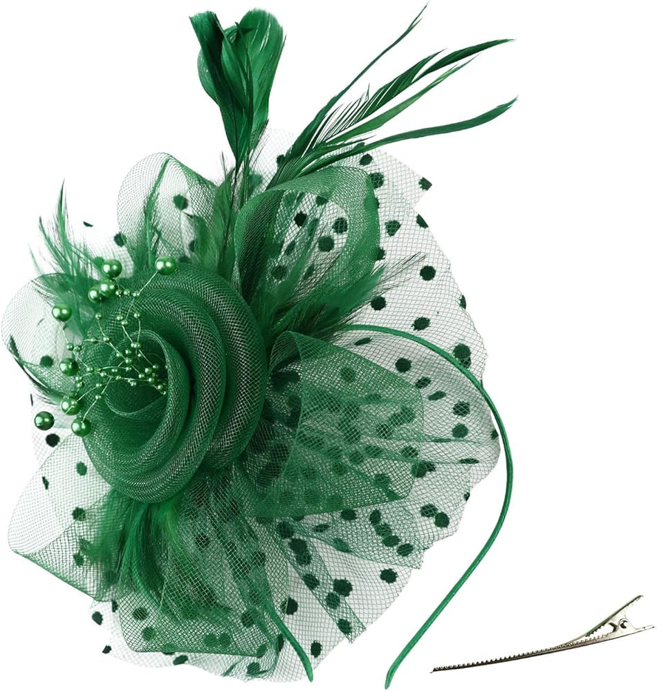 DRESHOW Fascinators Hat Flower Mesh Ribbons Feathers on a Headband and a Clip Tea Party Headwear ... | Amazon (US)