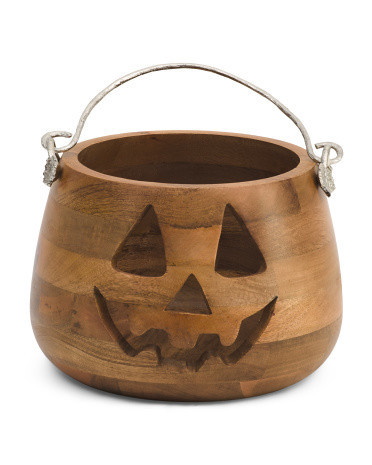 12in Wooden Jack O Lantern Candy Bowl | Marshalls