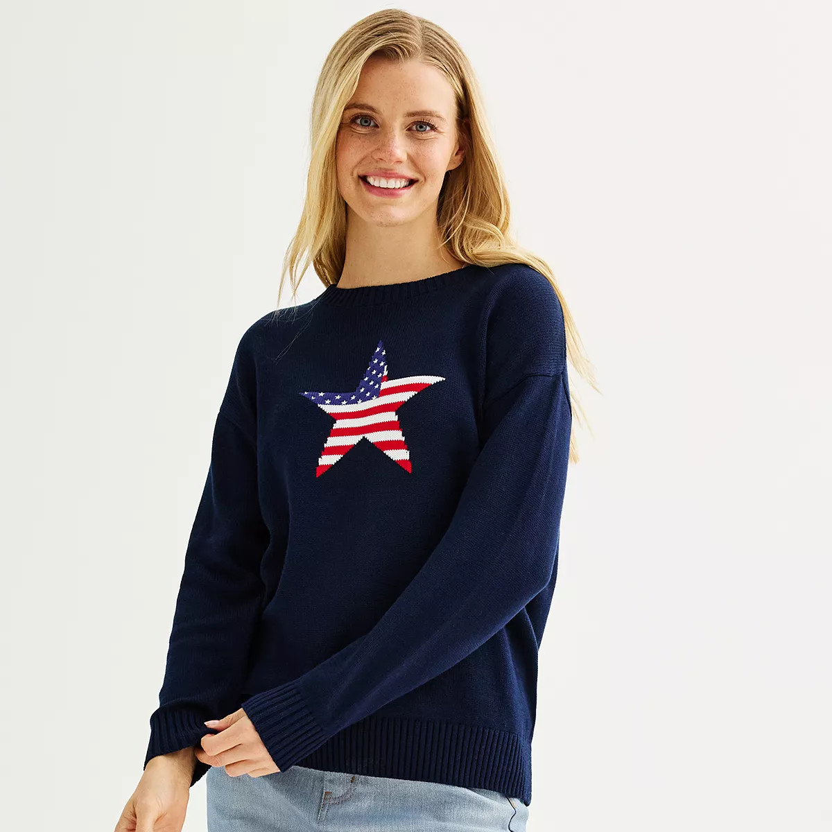 Juniors' Harper & Ivy American Flag Sweater | Kohl's