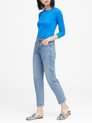 Petite High-Rise Straight-Fit Light Wash Ankle Jean | Banana Republic US