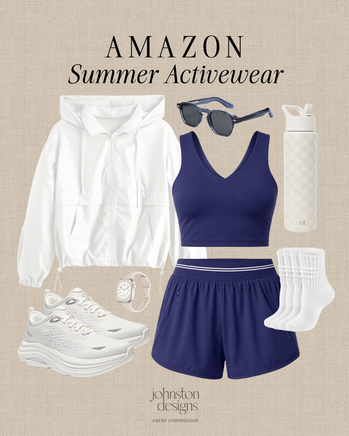Amazon summer activewear with navy workout pieces, a white jacket and easy walking accessories. 🤍

Amazon summer activewear, navy workout set, white athletic jacket, running shorts outfit, navy sports bra, white sneakers, workout sunglasses, water bottle, ankle socks, Apple Watch band, walking outfit idea, casual athleisure style, affordable Amazon fashion, everyday activewear finds, comfy errand outfit 

 #LTKootd #LTKfitnessgoals #LTKActive
