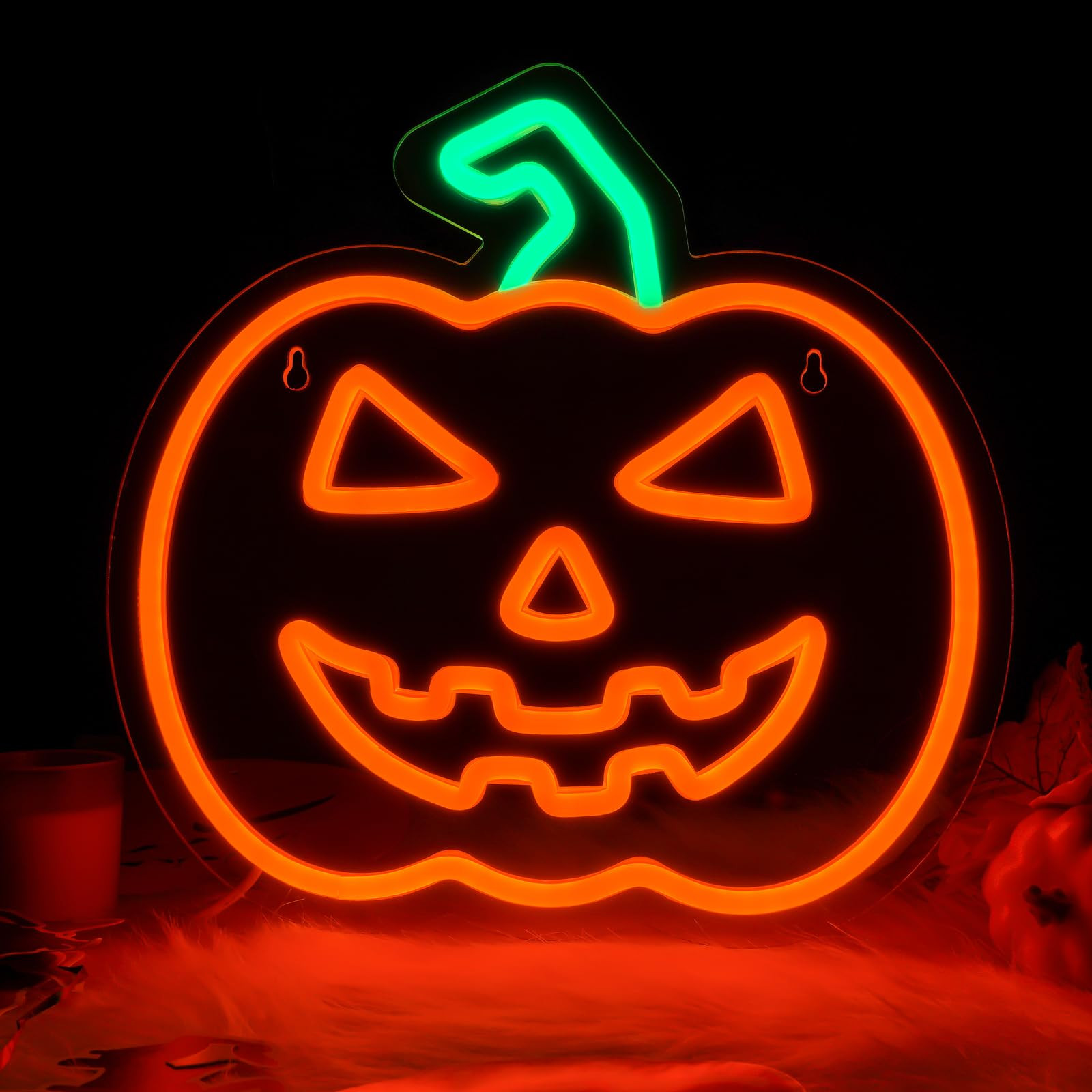 MissAudrey Halloween Light Up Pumpkin Neon Sign, Neon Sign Halloween Window Hanging Lights, Green... | Amazon (US)