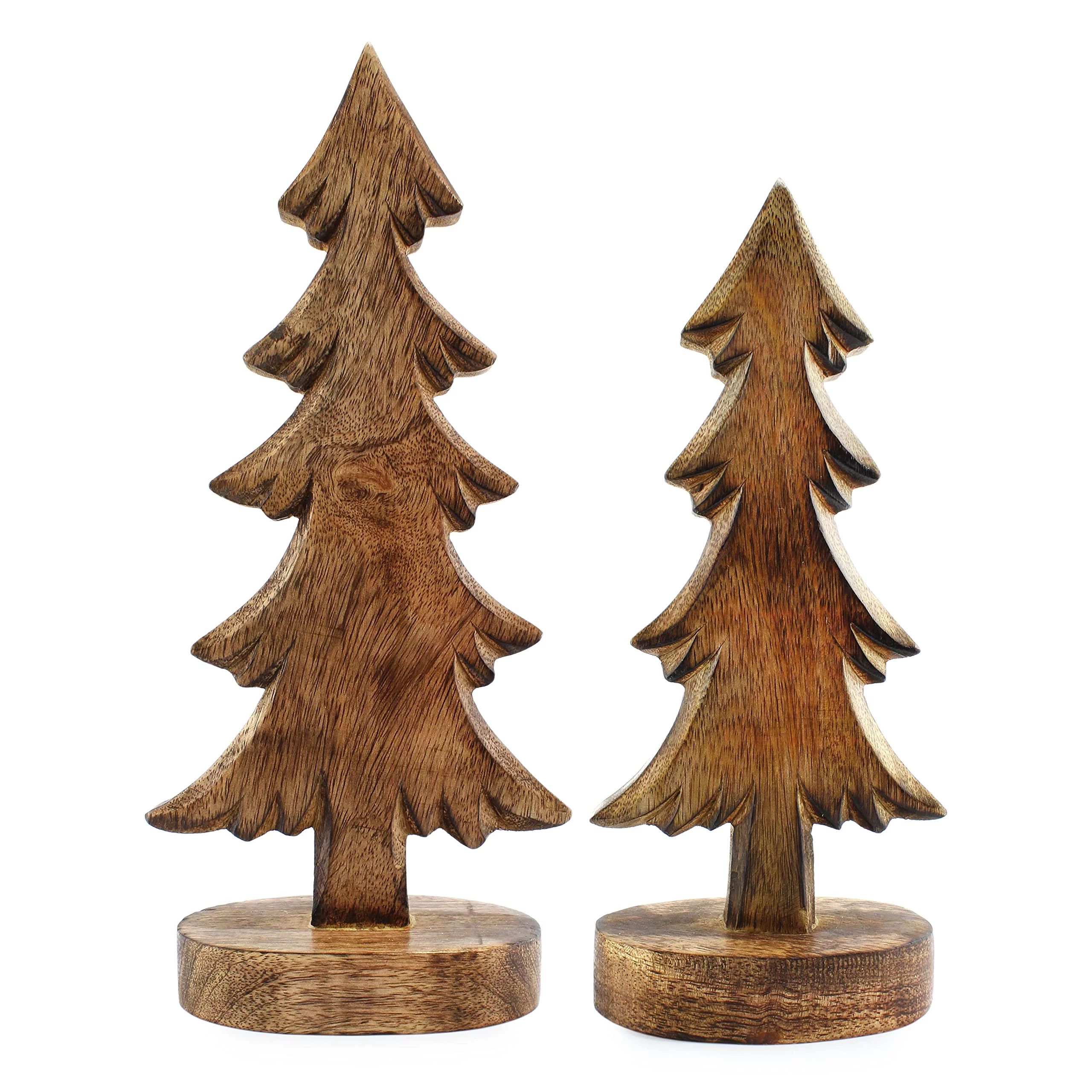 Wooden Christmas Trees (Set of 2, Natural); Tabletop Handmade Wood Trees | Walmart (US)